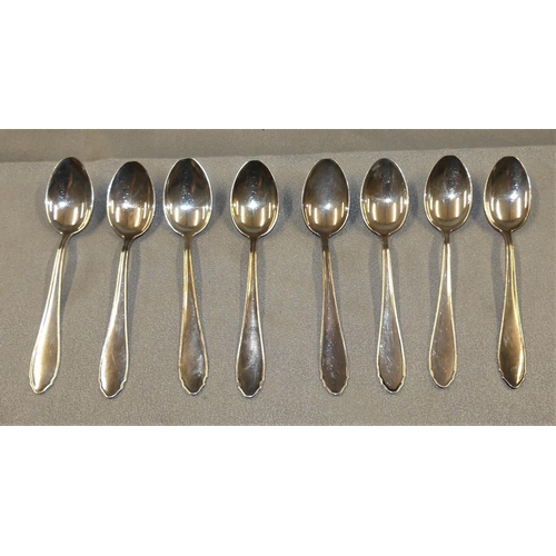 1597 - Set of Eight 800 Silver Coffee Spoons, weighing approx 2.5 oz troy.