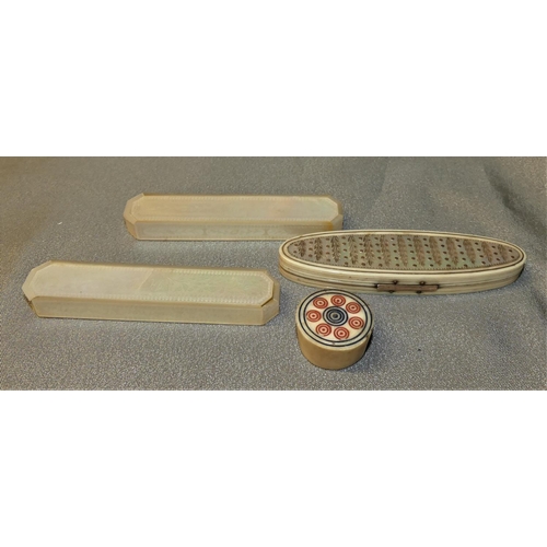 1636 - 3 19th C Mother of Pearl Toothpick Holders & A Bone Stopper