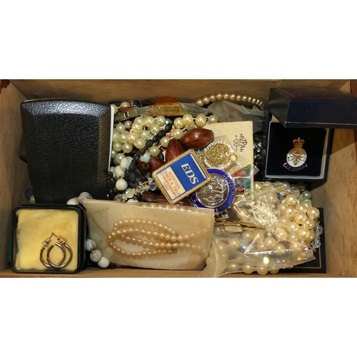 1679 - Wooden Box - Quantity Beads, Necklaces & Costume Jewellery