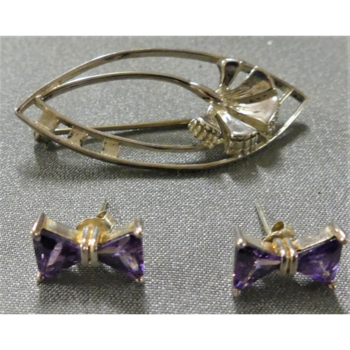 1704 - Early OMG Ola Gorie Silver Brooch and Pair of Stud Earrings