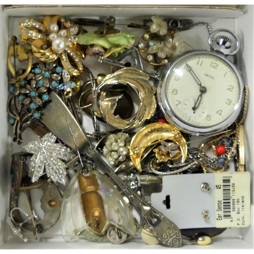 1722 - Pocket Watch, EPNS Hair Comb, Brooches etc