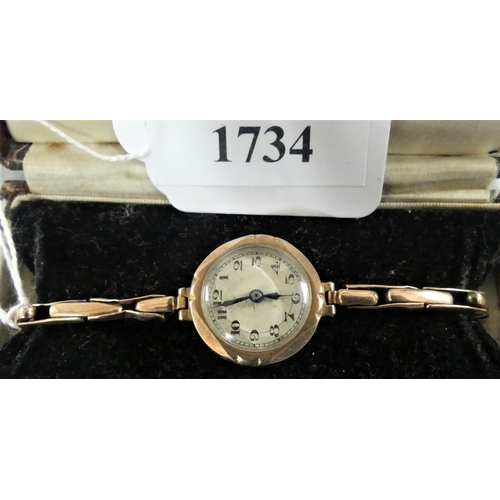 1734 - Ladies 9ct Gold Wrist Watch - as found