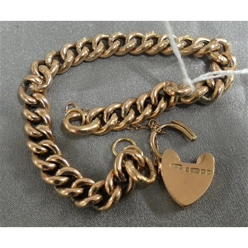 1755 - 9ct Gold Engraved Bracelet with Padlock Clasp  15.4g