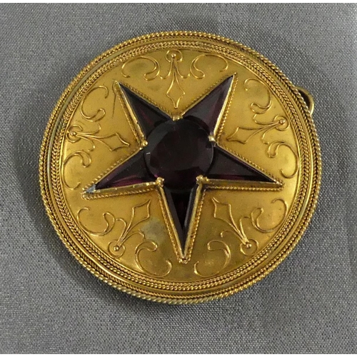 1773 - Garnet Star Brooch - Yellow Metal