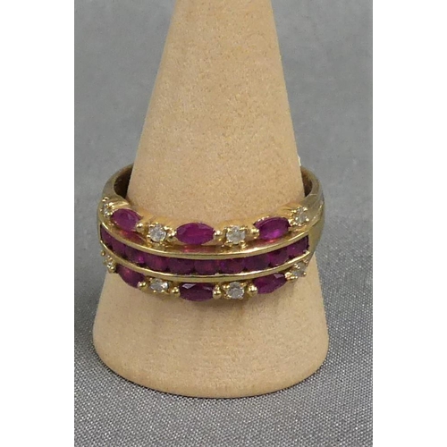 1787 - Gold Diamond Ruby Ring - UK size T.