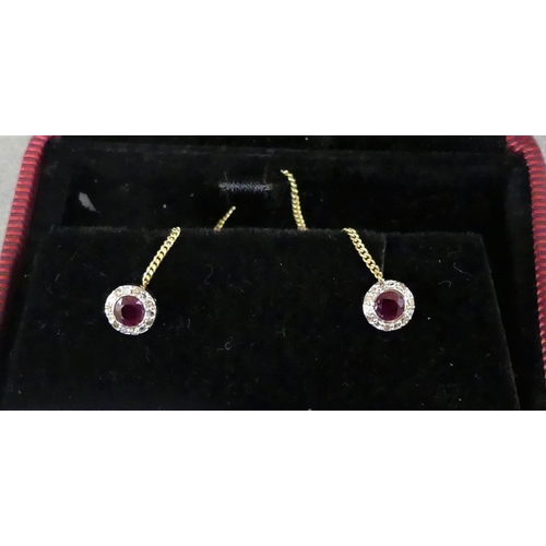 1794 - Gold, Ruby and Diamond Pendant and Earrings on Gold Chain