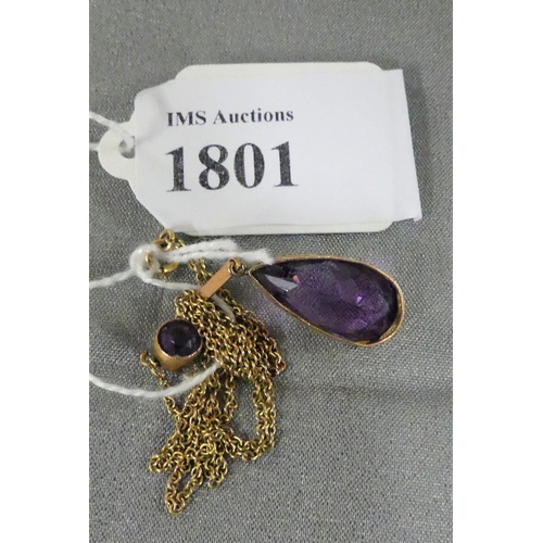 1801 - Amethyst Drop Pendant on 9ct Gold Chain