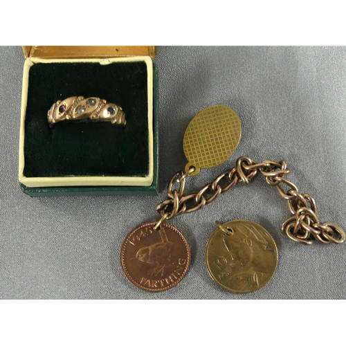 1808 - 18ct Gold Ring with Sapphire & Diamond Chips, 2 Coin Bracelet with Agate