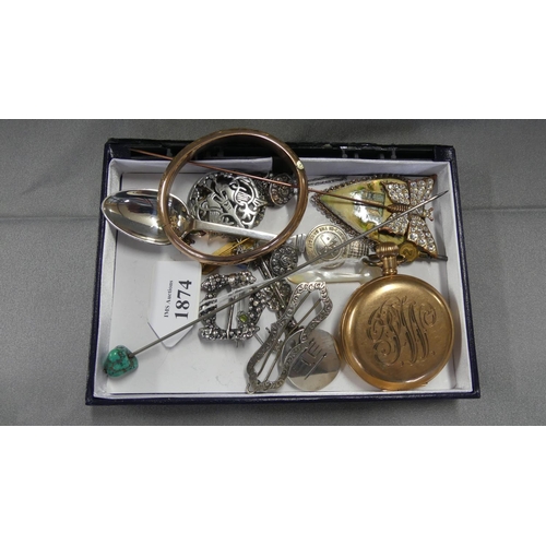 1874 - Selection including Silver Lawnpore Clube Golf Spoon, Silver Hair Clip Birm 1907, Hatpins etc