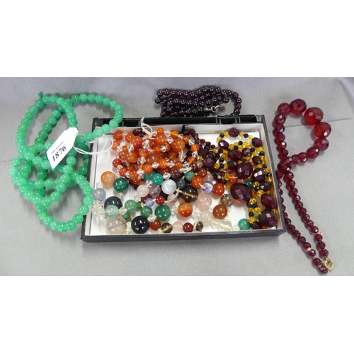 1876 - 8 x Bead Necklaces incl Jade, Agate & Carnelion etc