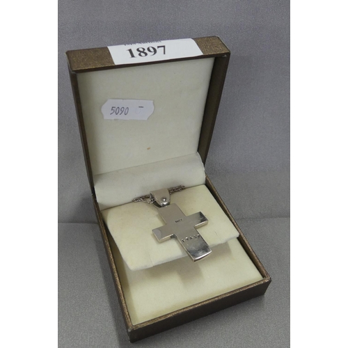 1897 - Italian White Metal Crucifix Stamped 18ct.