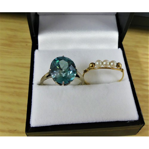 1705 - 4 x Gem Set Rings including Turquoise and Diamond, Blue Zircon etc