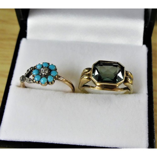 1705 - 4 x Gem Set Rings including Turquoise and Diamond, Blue Zircon etc