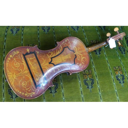 1467 - Antique Continental (probably Italian) Violin - Highly Decorative Handpainted Back.