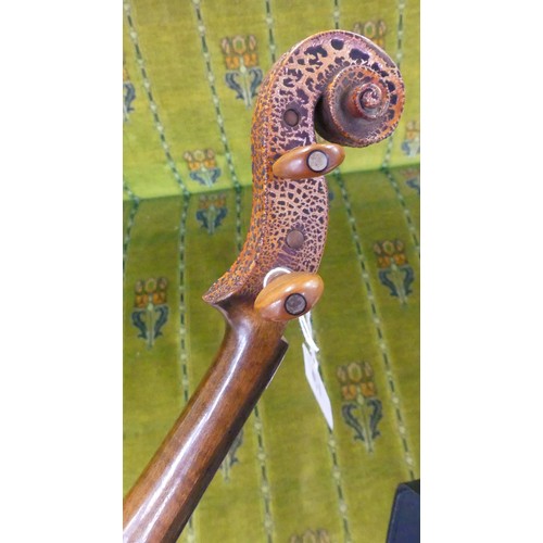 1467 - Antique Continental (probably Italian) Violin - Highly Decorative Handpainted Back.