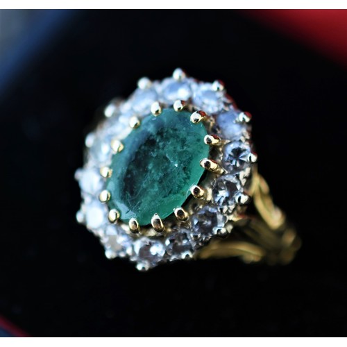 1744 - 18ct Gold Emerald & Diamond Ring, size UK N 1/4, total weight 7.7g, central Emerald measures approx ... 