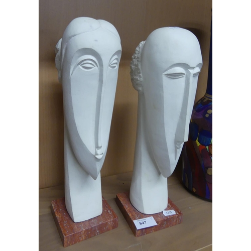 847 - Two Modern Stylised Pottery Busts.