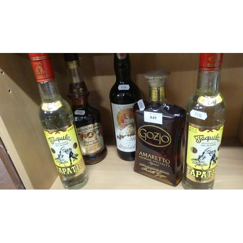 849 - Five Bottles - Two Bottles of Tequila, Amaretto, Marsala, Cocoa Liqueur.