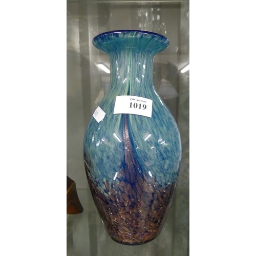 1019 - Art Glass Vase, Mottled Blue & Aventurine.