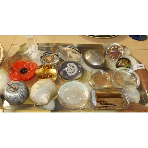 1219 - Tray Lot - Assorted Glass, Paperweights, Shells etc.