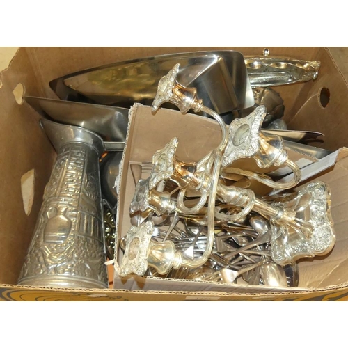 1233 - Box Silver Plate, Brass, Metal Ware & Cutlery.