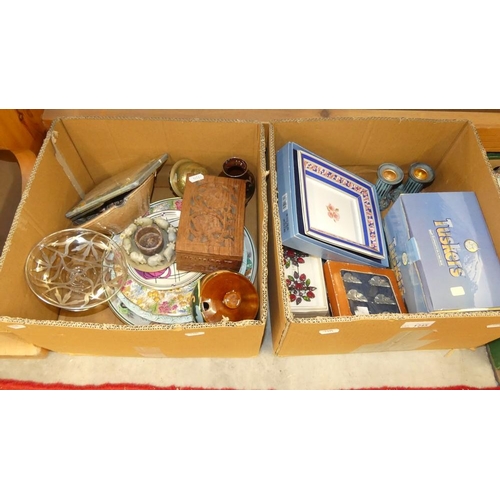 1245 - Two Boxes - Assorted China, Candlesticks etc.