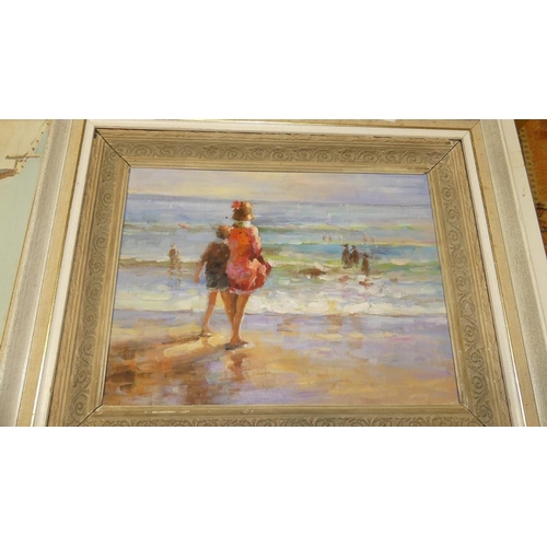 1252 - Framed Oil Painting - Beach Scene, Unsigned, measures approx 40 x 30cm.