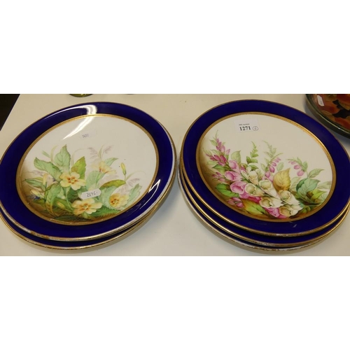 1271 - Set of Six Royal Worcester Cabinet Plates Painted with Floral Studies.