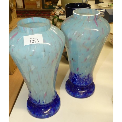 1273 - Pair of Continental Glass Vases, approx 28cm tall.