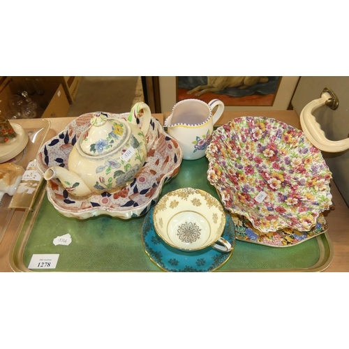 1278 - Tray Lot - Masons Teapot, Poole Jug, Paragon Cup & Saucer etc.