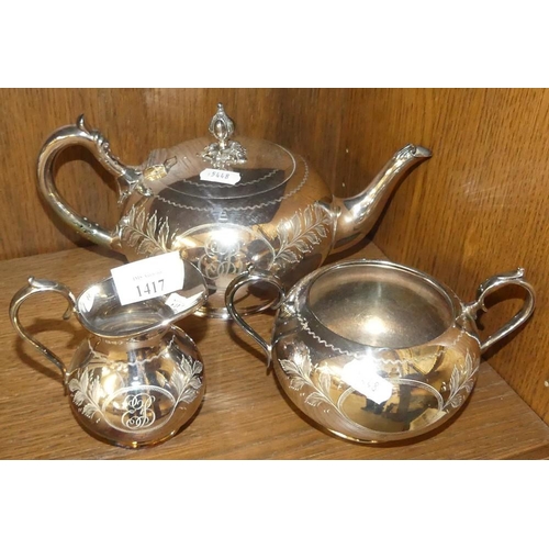 1417 - Three Piece Silver Plated Tea Service.