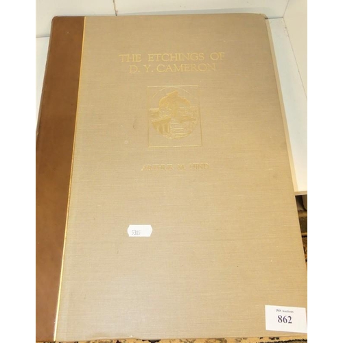 862 - Book - 1924 Limited Edition 4/200 The Etchings of D Y Cameron, Leather Covered Corners & Spine.