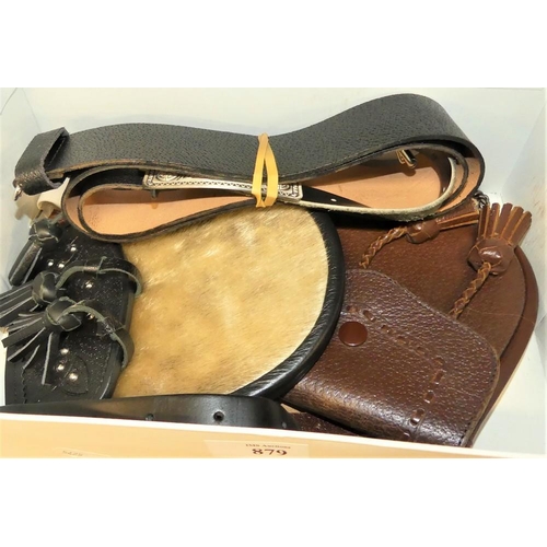 879 - Two Modern Leather Sporrans & Kilt Belt.