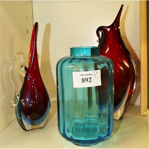 892 - Two Murano Glass Vases & Art Glass Vase.