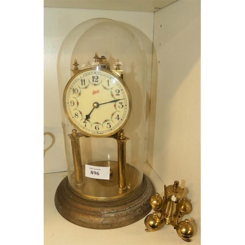 896 - Shatz Glass Domed Mantel Clock (AF).