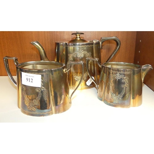 912 - Silver Plated Three Piece Tea Service.