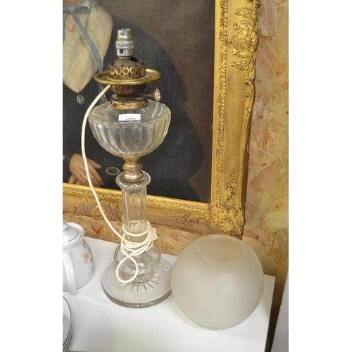 1503 - Electrified Victorian Cut Glass Oil Lamp.