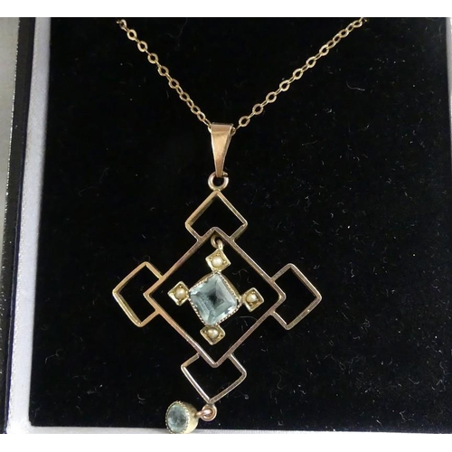 1804 - Antique 9ct Gold Pearl Gem Pendant on 9ct Gold Chain.