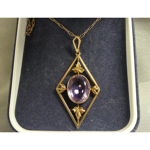 1826 - Gold Amethyst Pendant On Gold Chain.