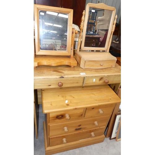 2169 - Pine Chest, 2 Dressing Mirrors & Side Table.