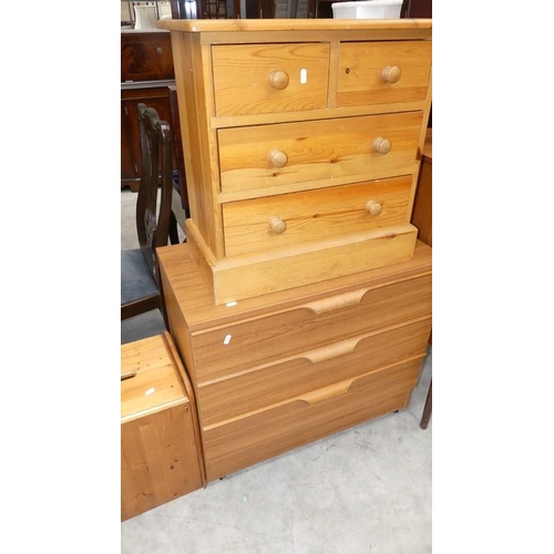 2173 - Pine 2 Over 2 Chest, 3 Drawer Chest & Storage Stool.