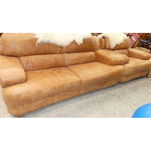 2206 - Tan Leather 3 Seater Sofa & Chair