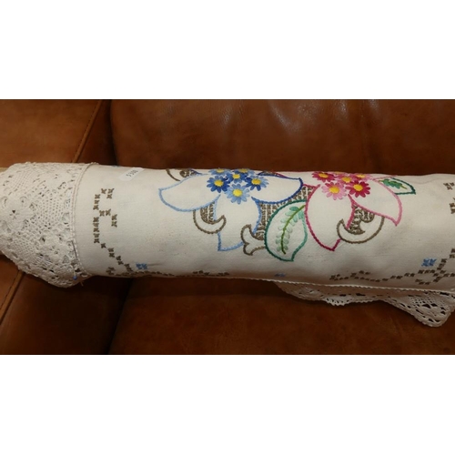 2207 - Baton Of Fabric & Embroidered Table Cloth.