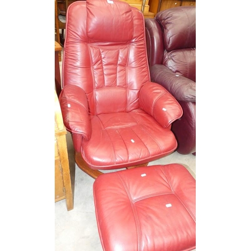 2217 - Red Leather Swivel Chair & Stool.