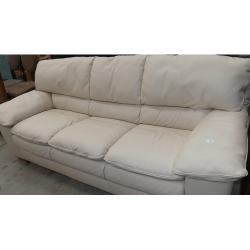 2545 - Cream Leather 3 Seat Sofa.