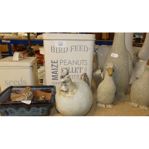 112 - Storage Jars, Planter & Bird Ornaments.