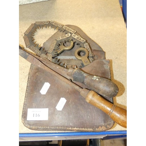 116 - Vintage Hand Chain Saw & 2 Soldering Tools.