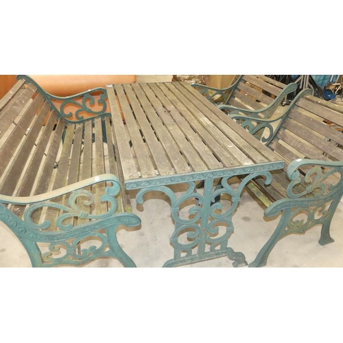 61 - Metal Framed Garden Bench, Table & 2 Chairs.