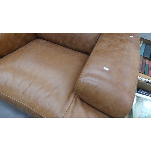 2206 - Tan Leather 3 Seater Sofa & Chair