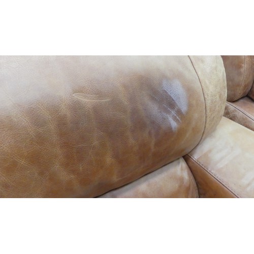 2206 - Tan Leather 3 Seater Sofa & Chair